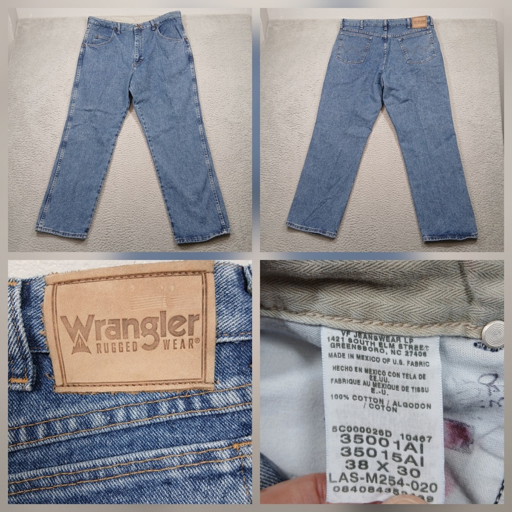 Wrangler Rugged Wear Jeans Men's 38x30 Blue Straight Leg 100% Cotton